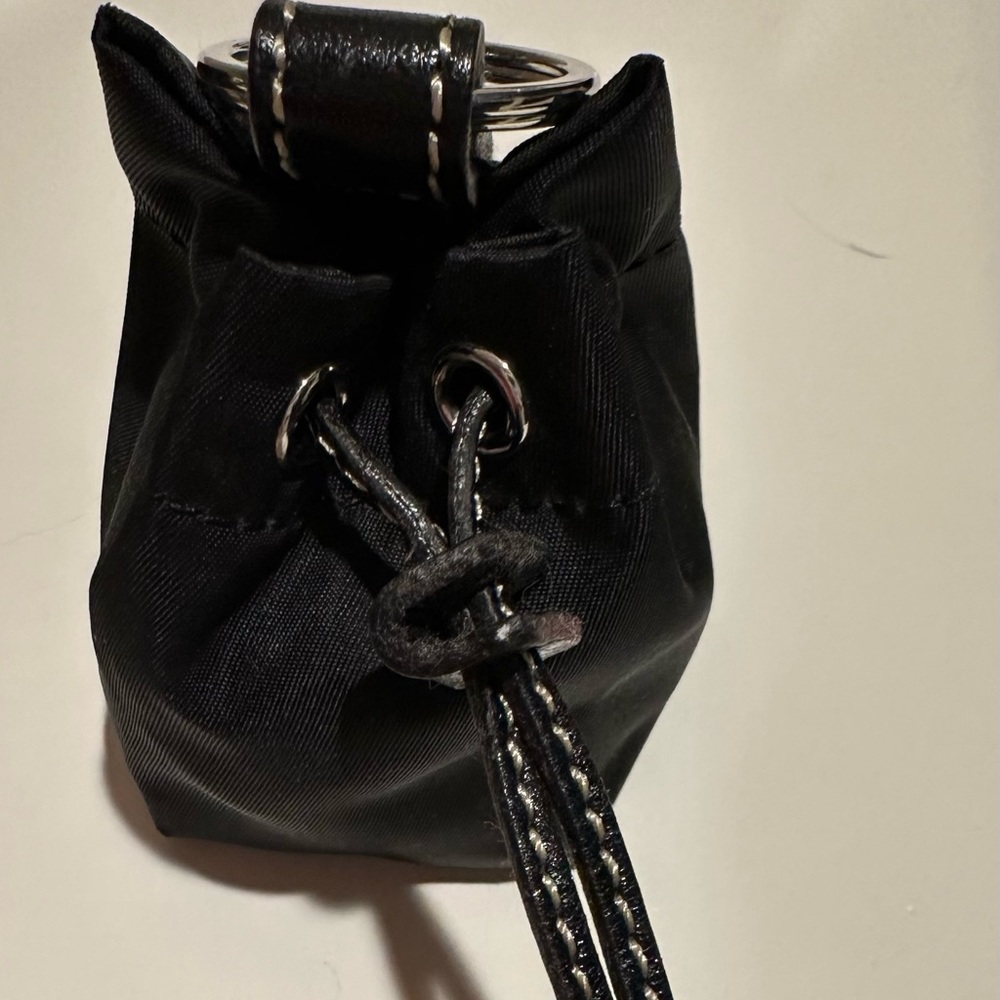 Kate Spade mini tiny black nylon pouch bag keychain.